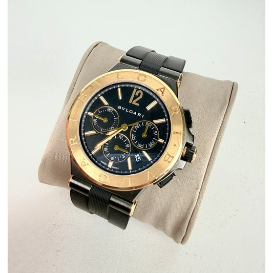 Bvlgari Diagono Ultranero Chronographe Watch in Rose Gold Bezel & Black Dial
