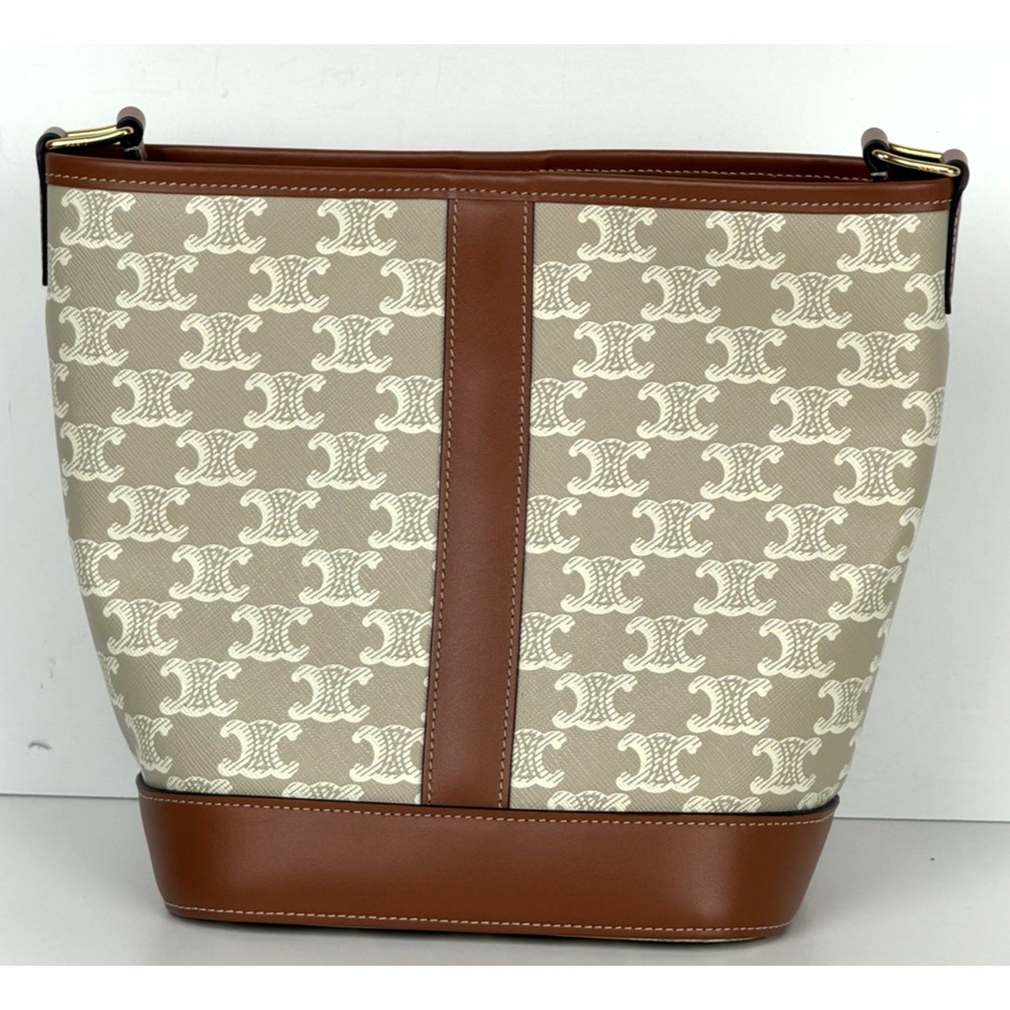Celine Bucket Bag Small in Tan Triomphe Canvas with Calfskin Leather Trim S14