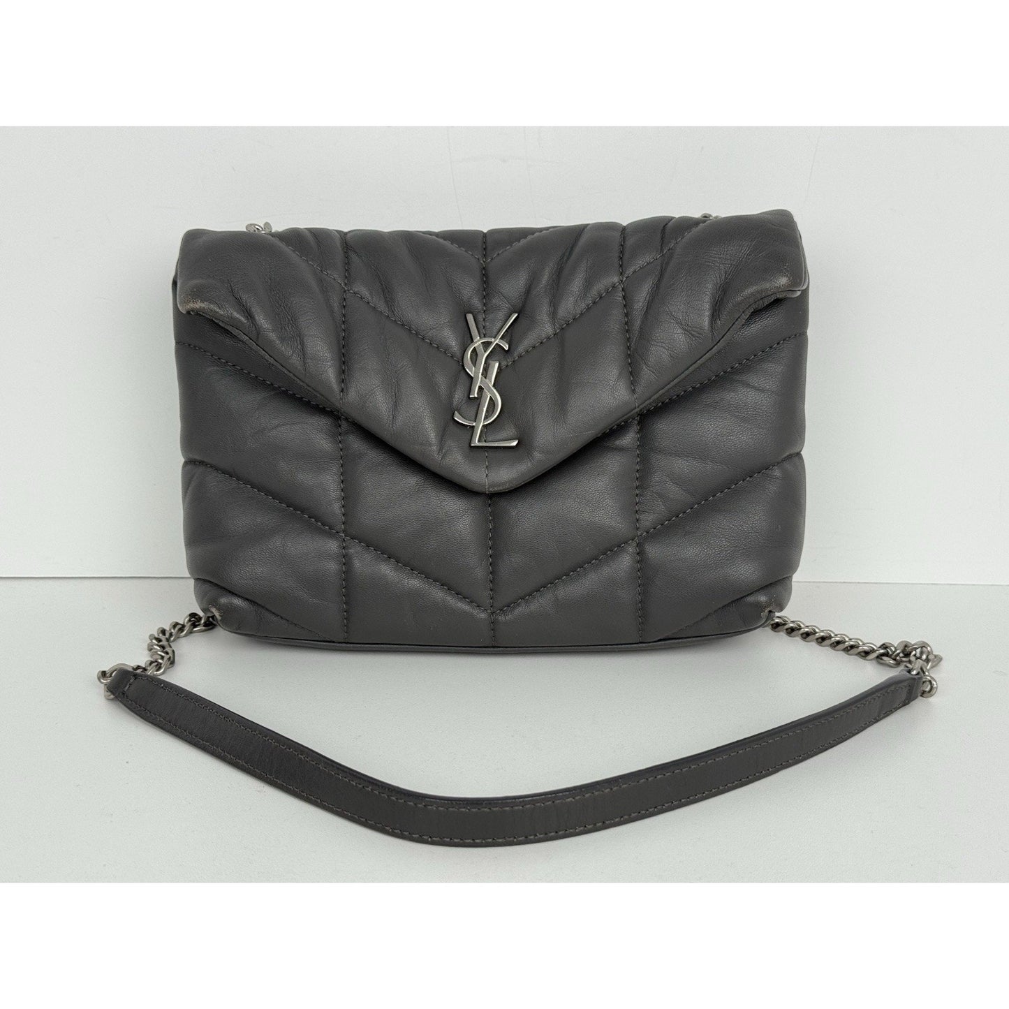 Saint Laurent Lou Puffer Medium Quilted Leather Grey Shoulder Bag