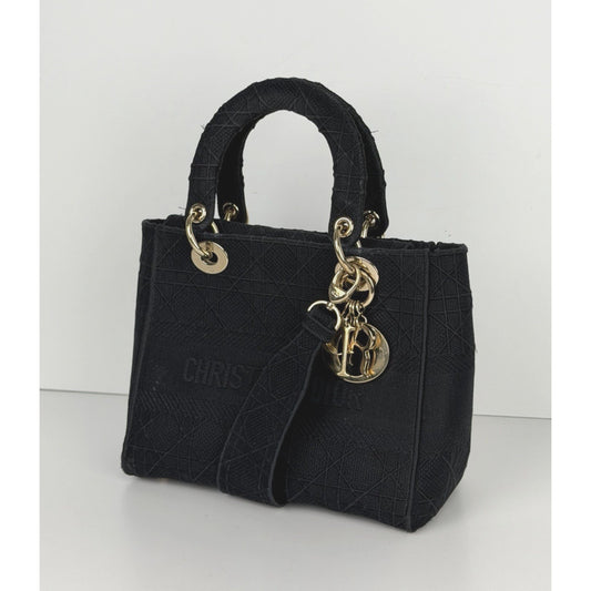 Christian Dior Lady D-Lite Bag Medium in Black Embroidered Canvas 2020 D9