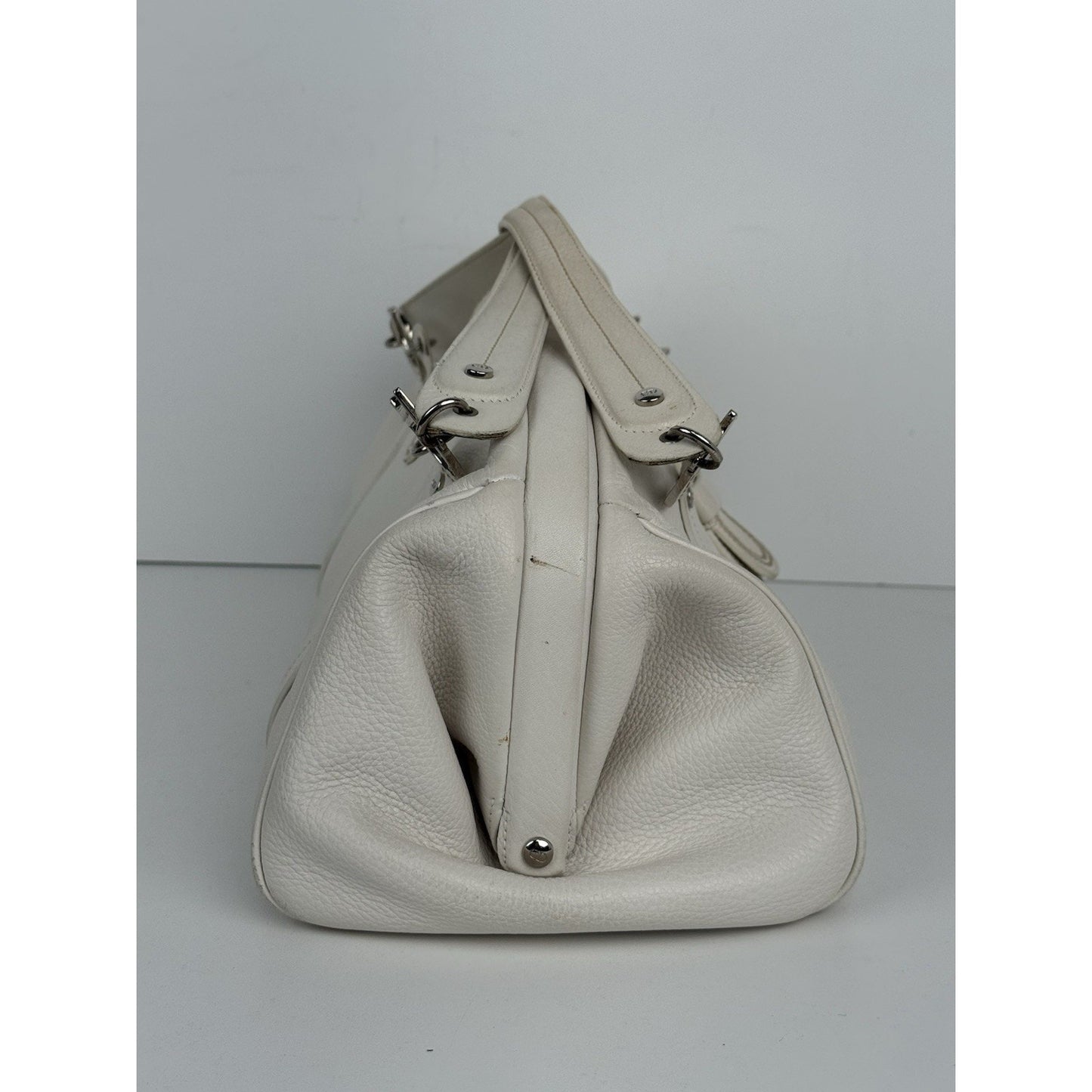 CHRISTIAN DIOR Leather Charm Satchel White