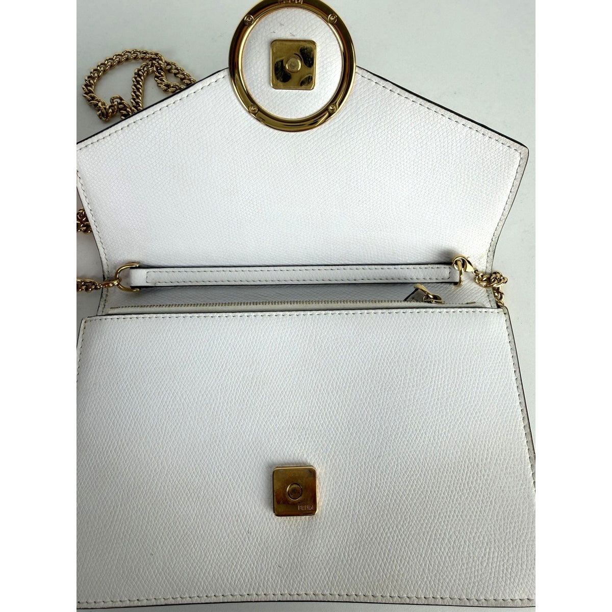 Fendi F is Fendi Envelope Wallet on Chain Crossbody Bag in White Leather S-08