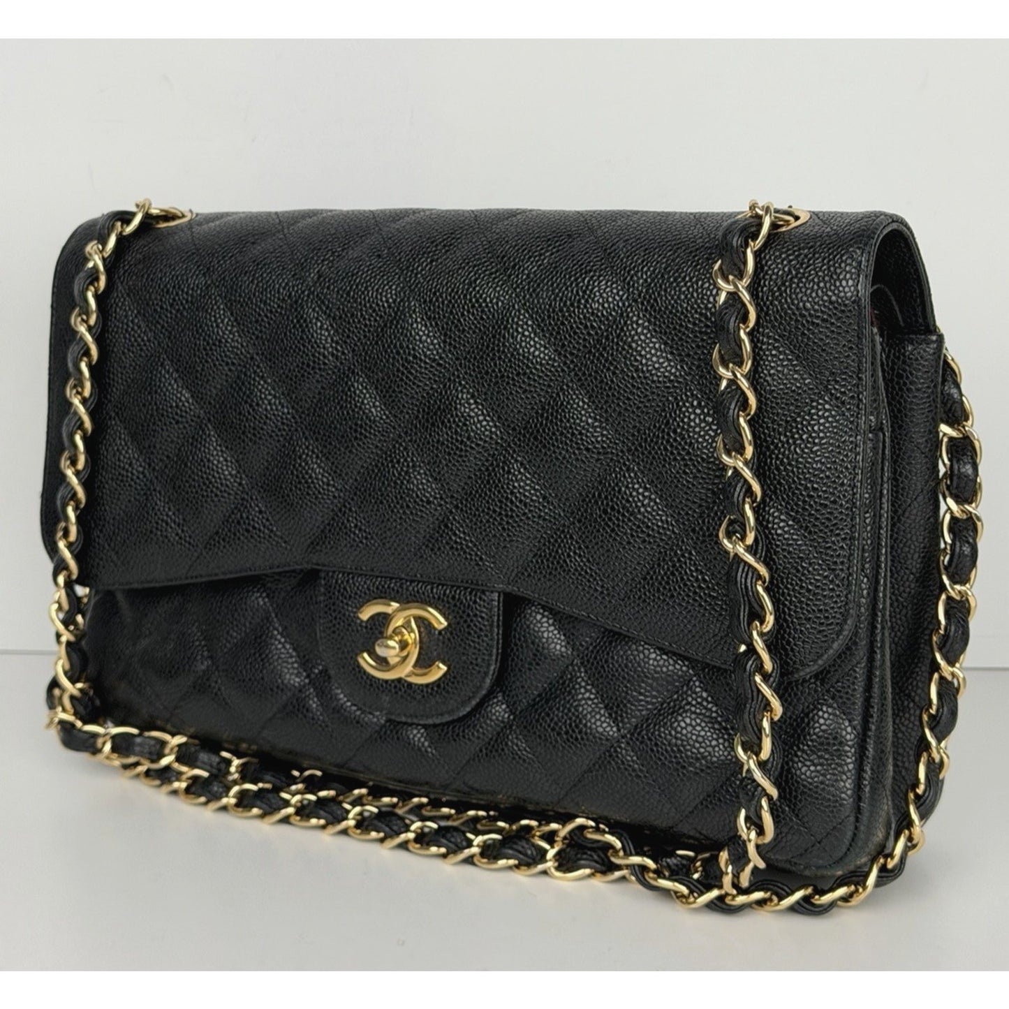 Chanel Classic Caviar Jumbo Double Flap Bag in Black Leather 2009-2010 U1
