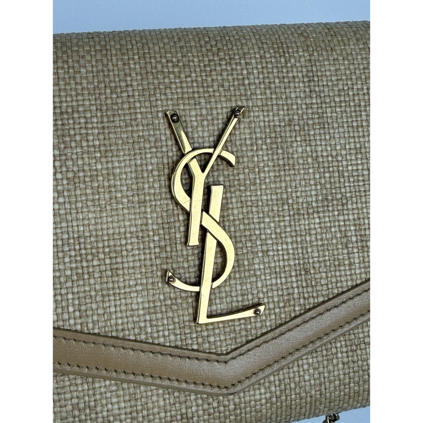 Saint Laurent Micro Raffia Monogram Uptown Chain Wallet – Natural Hay Blush