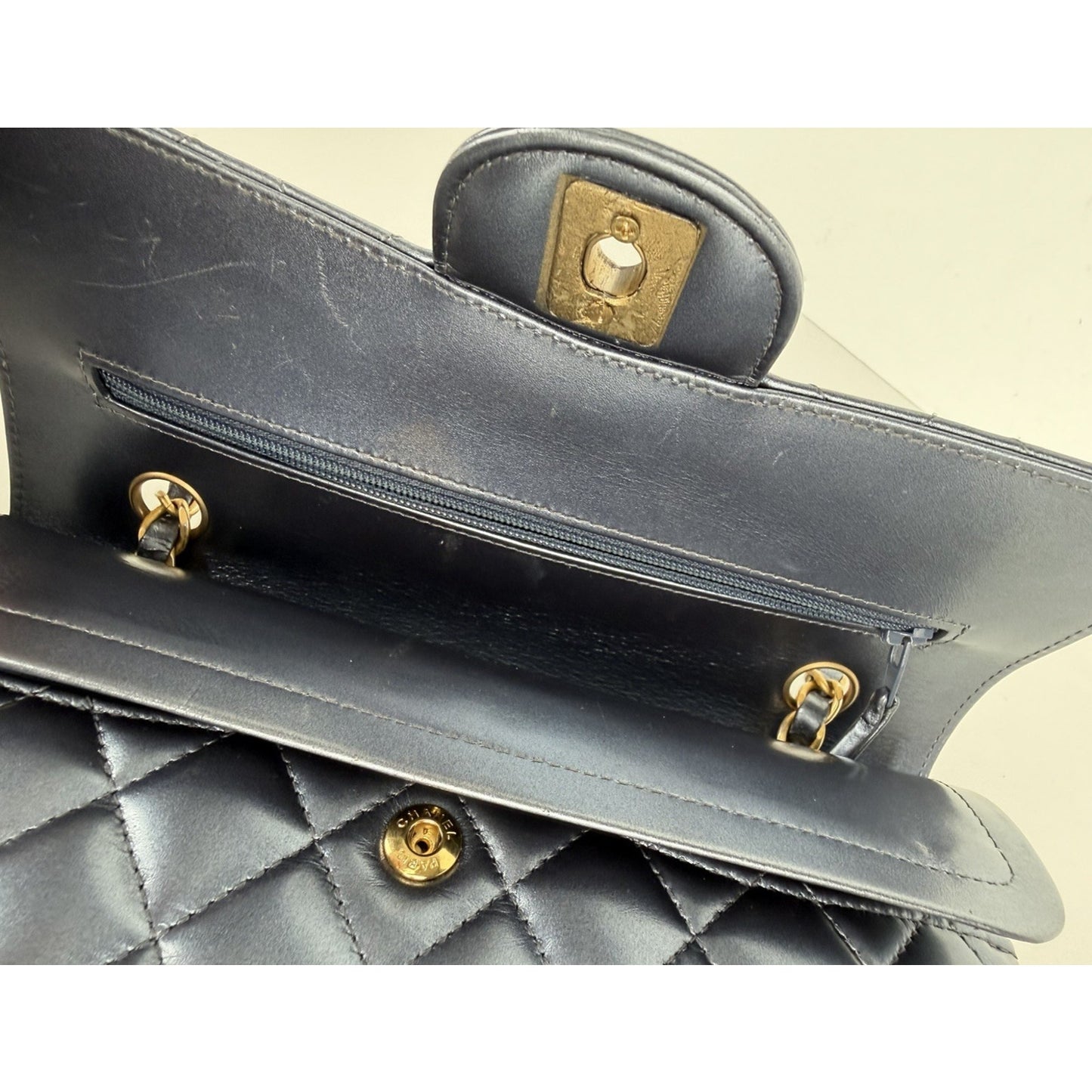 Chanel Classic Double Flap Bag Small in Metallic Navy Quilted Leather NFC B-6