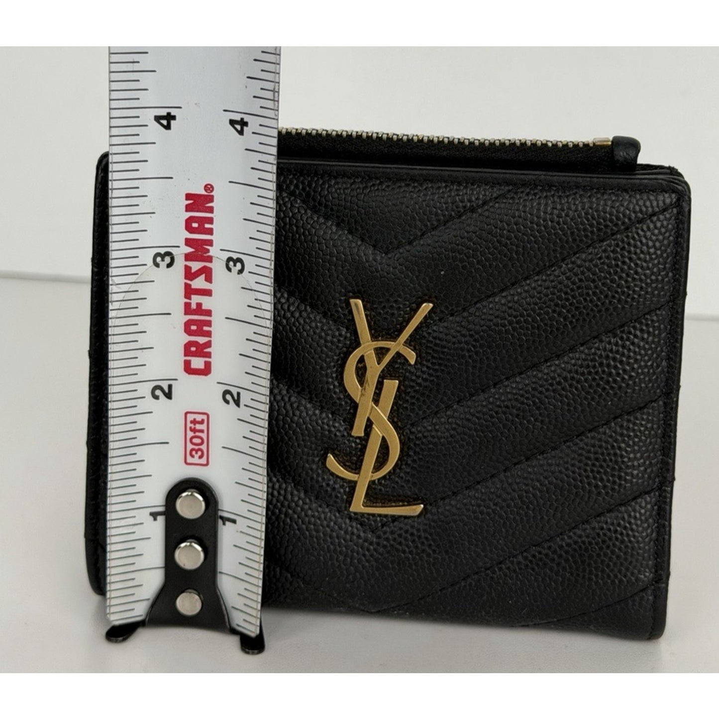 Saint Laurent Cassandre Quilted Grain De Poudre Leather Wallet in Black K3