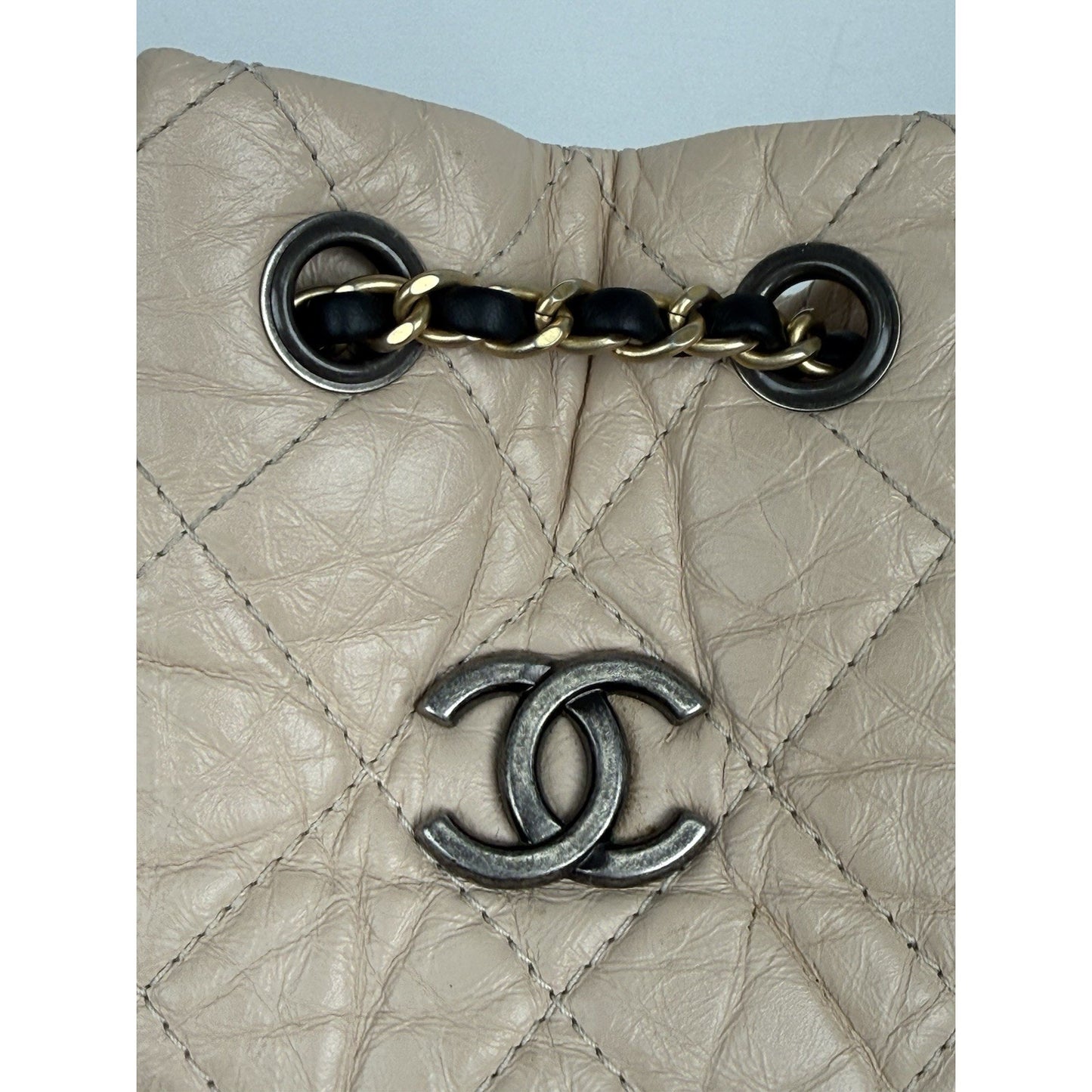 Chanel Gabrielle Small Backpack Aged Calfskin Beige and Black B-7