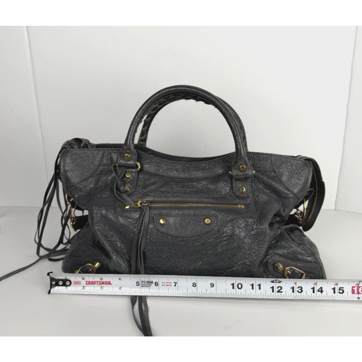 Balenciaga Classic City Shoulder Bag in Gray Textured Leather Medium S