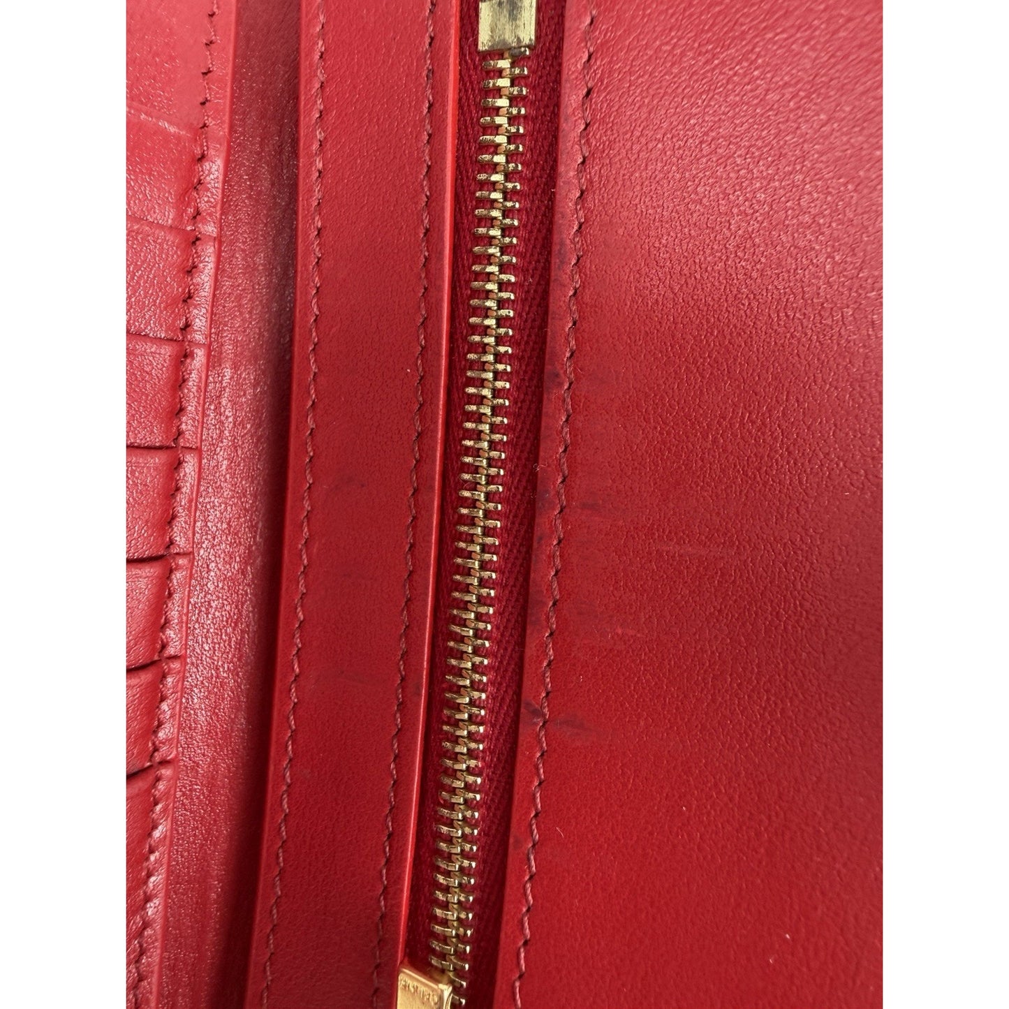 Celine Strap Wallet Medium Red Grained Calfskin Leather & Snap-Button K1