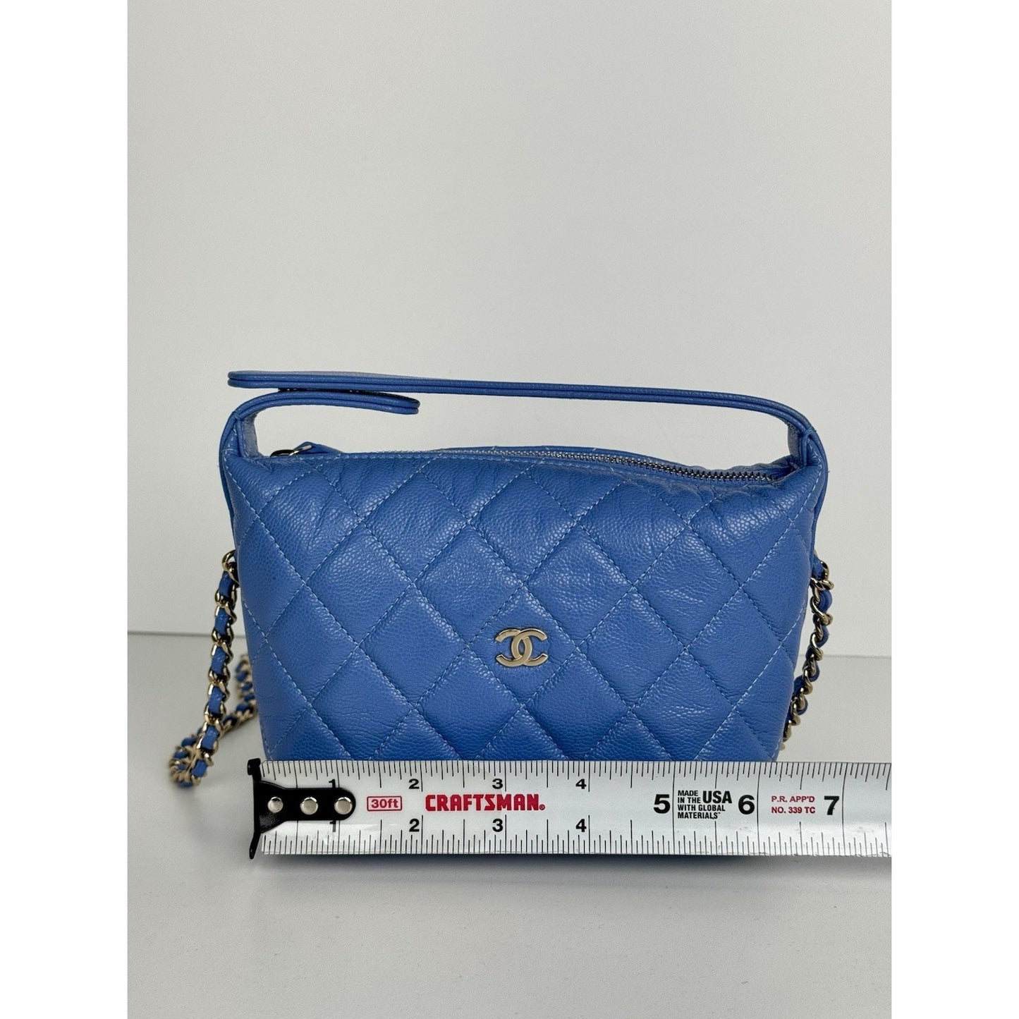 Chanel 25C Quilted Hobo Clutch with Chain Blue Caviar Leather C-8