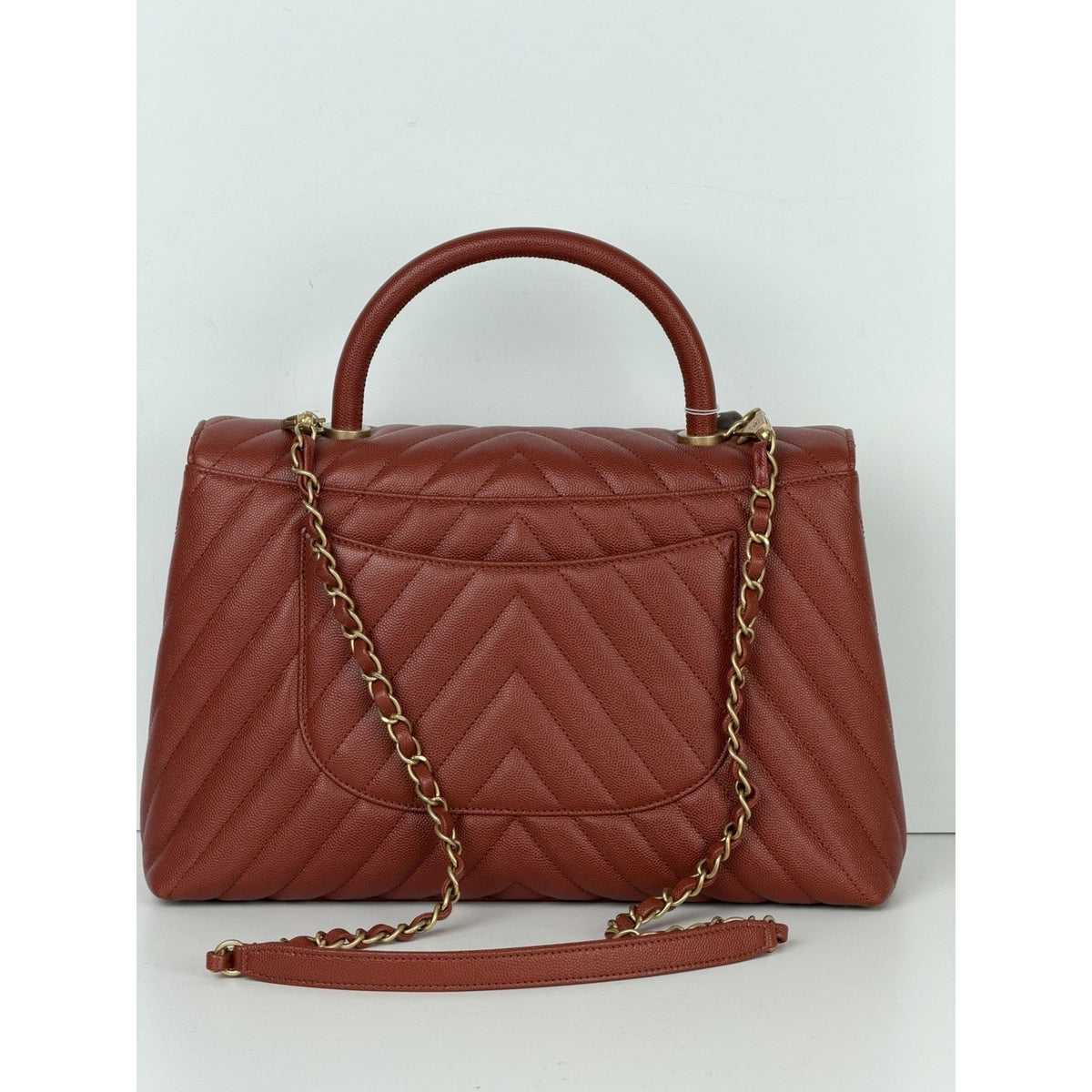 Chanel Chevron Quilted Coco Handle Flap Medium Bag in Rich Brick-Red 2018 D5