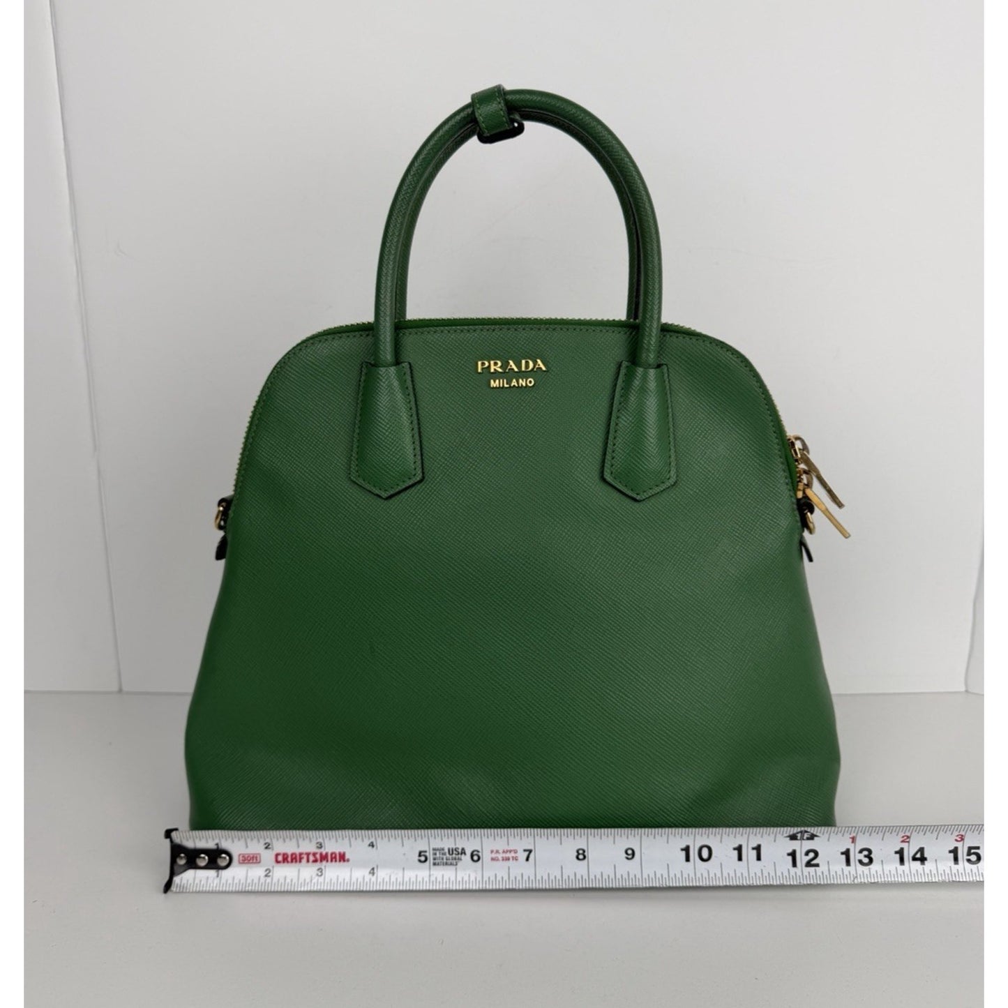 Prada Cuir Dome Satchel Medium Bag in Vibrant Green Saffiano Leather S