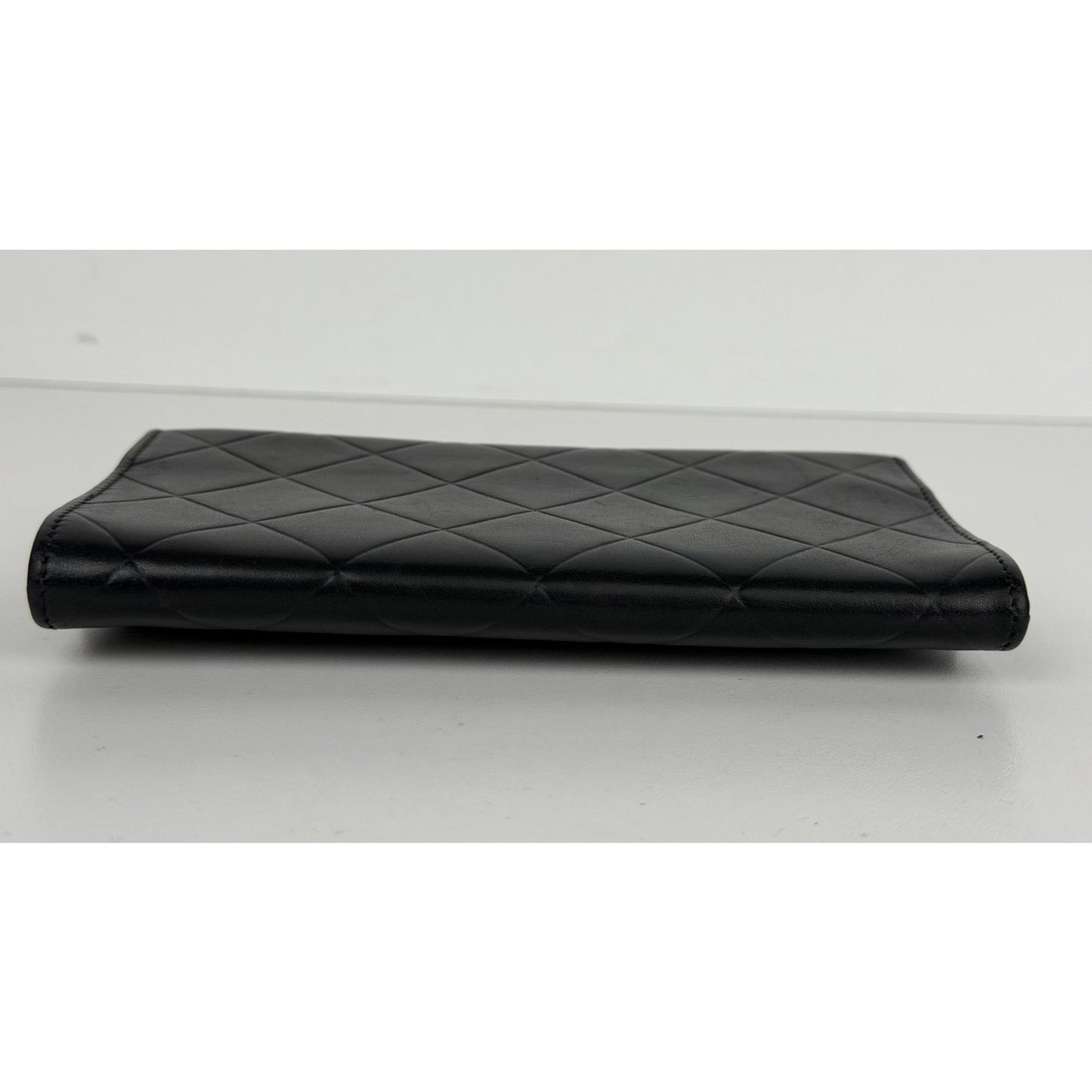 Chanel Embossed Lax Wallet in Black Lambskin Leather Vintage 2005-2006 K2