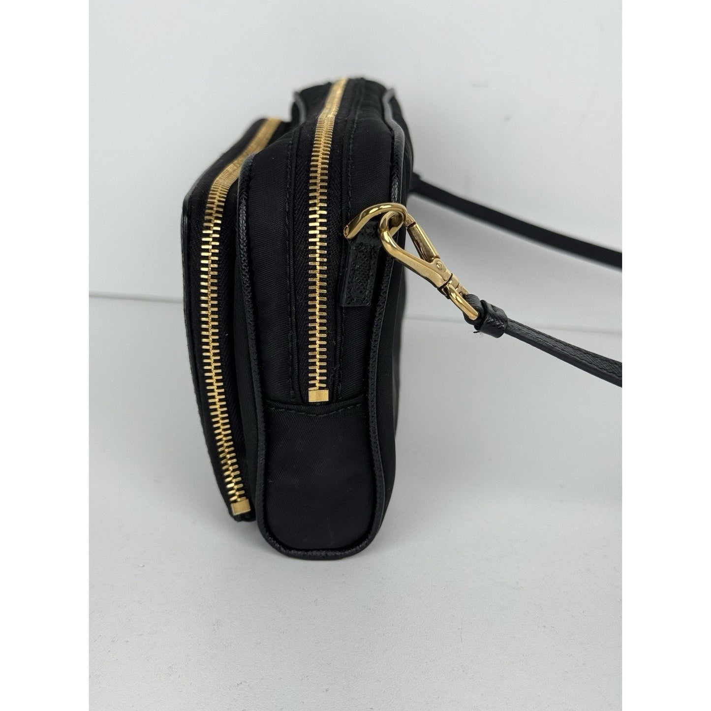 Prada Saffiano Leather Mini Double Zip Crossbody Black B-6