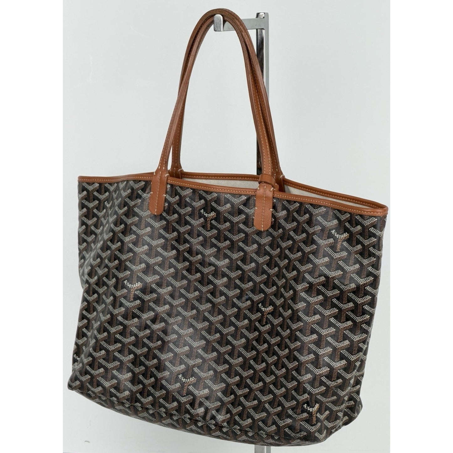 Goyard Saint Louis PM Tote Bag in Black & Tan Classic Chevron Coated Canvas D2