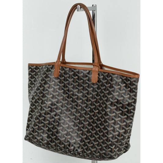 Goyard Saint Louis PM Tote Bag in Black & Tan Classic Chevron Coated Canvas D2