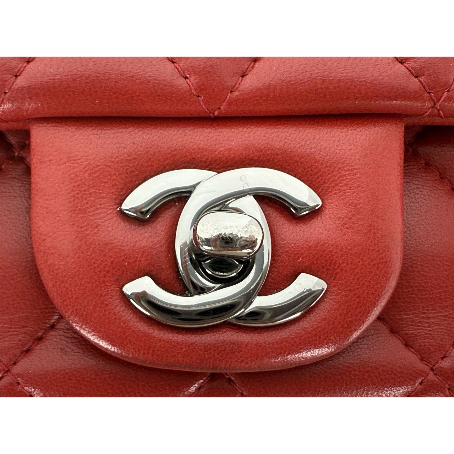 CHANEL CC Mini Classic 20 Chain Shoulder Bag Quilted Lambskin Red Leather