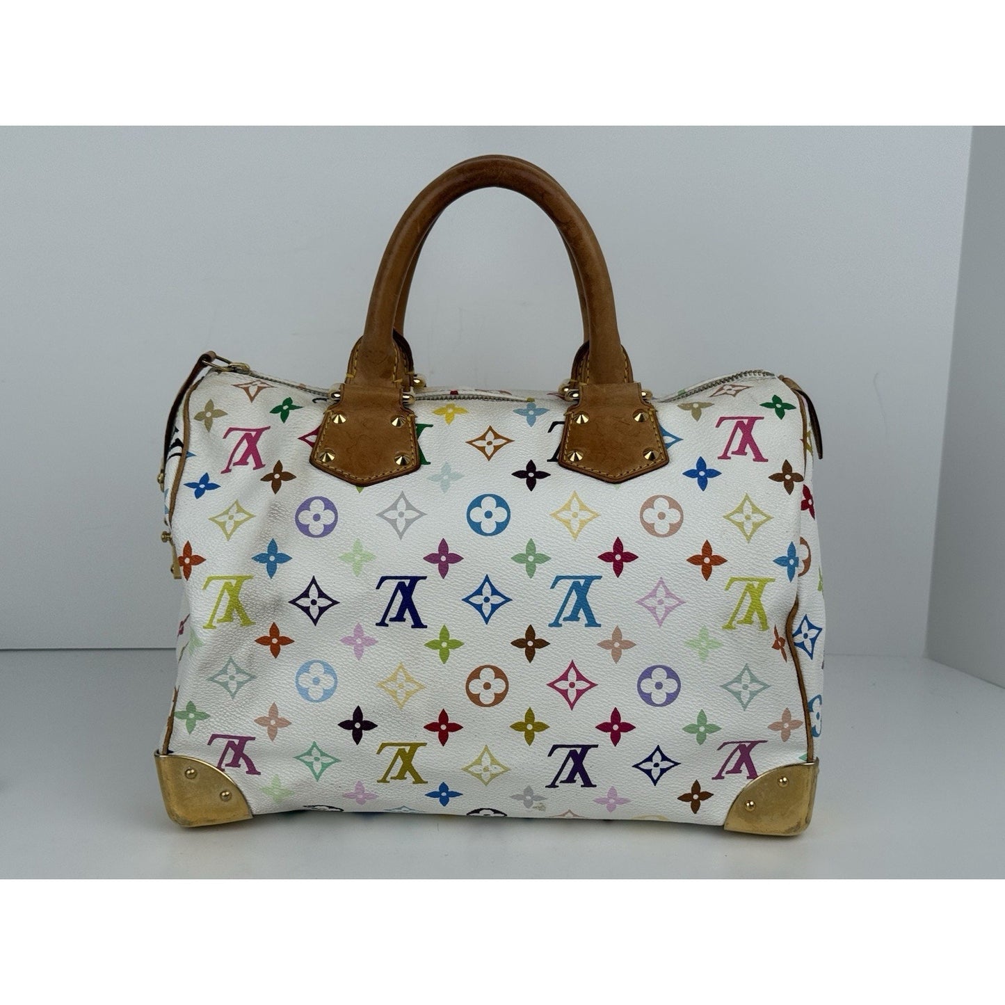 LOUIS VUITTON Speedy 30 Handbag White & Multicolor Monogram Canvas