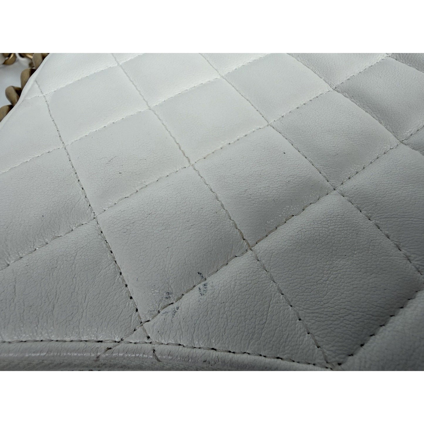 Chanel Lambskin Quilted Chain Around Top Handle Mini Bag White NFC D4