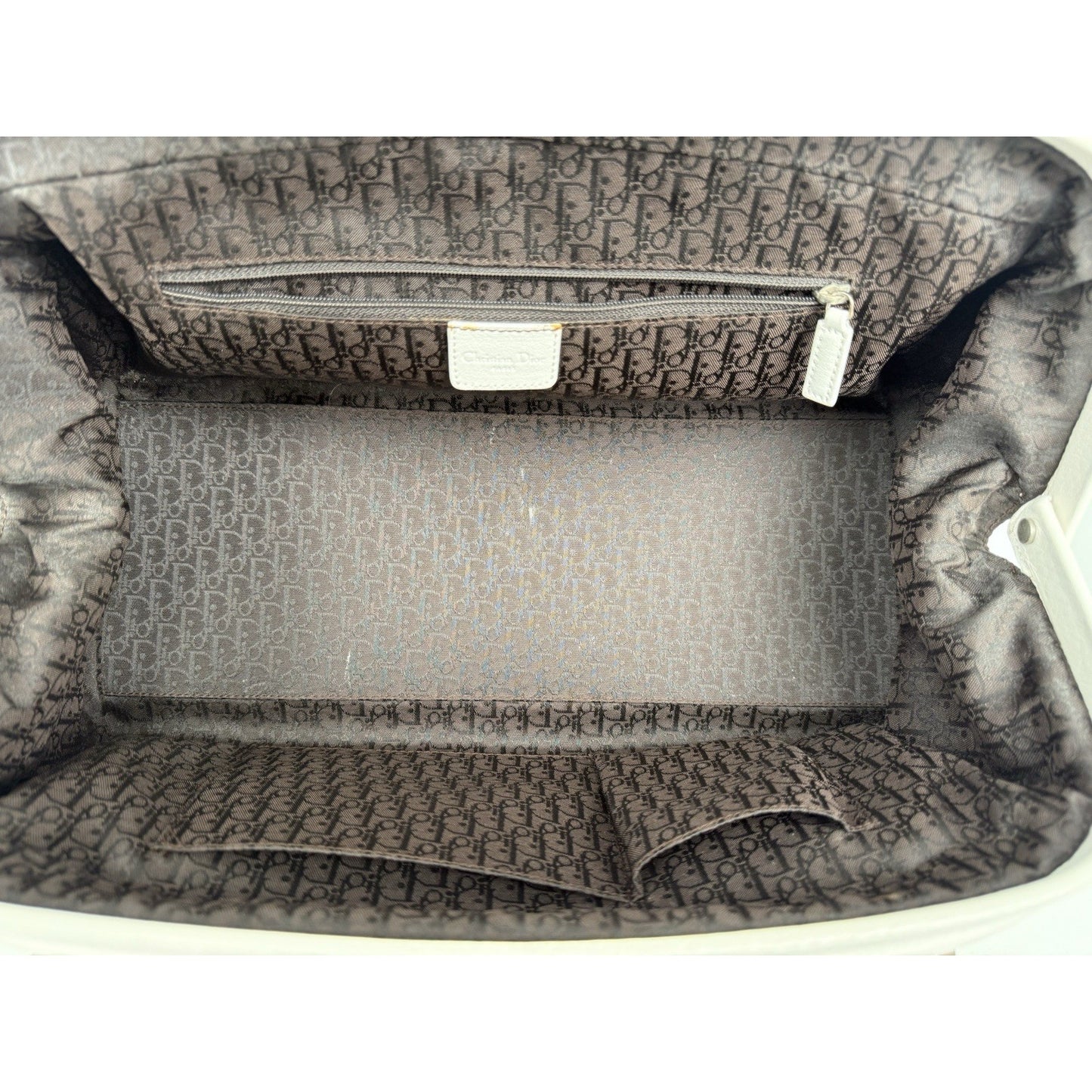 CHRISTIAN DIOR Leather Charm Satchel White