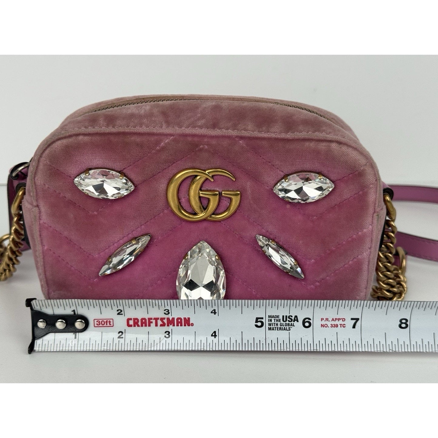 GUCCI Shoulder Bag GG Marmont Velvet Quilted Velour Pink