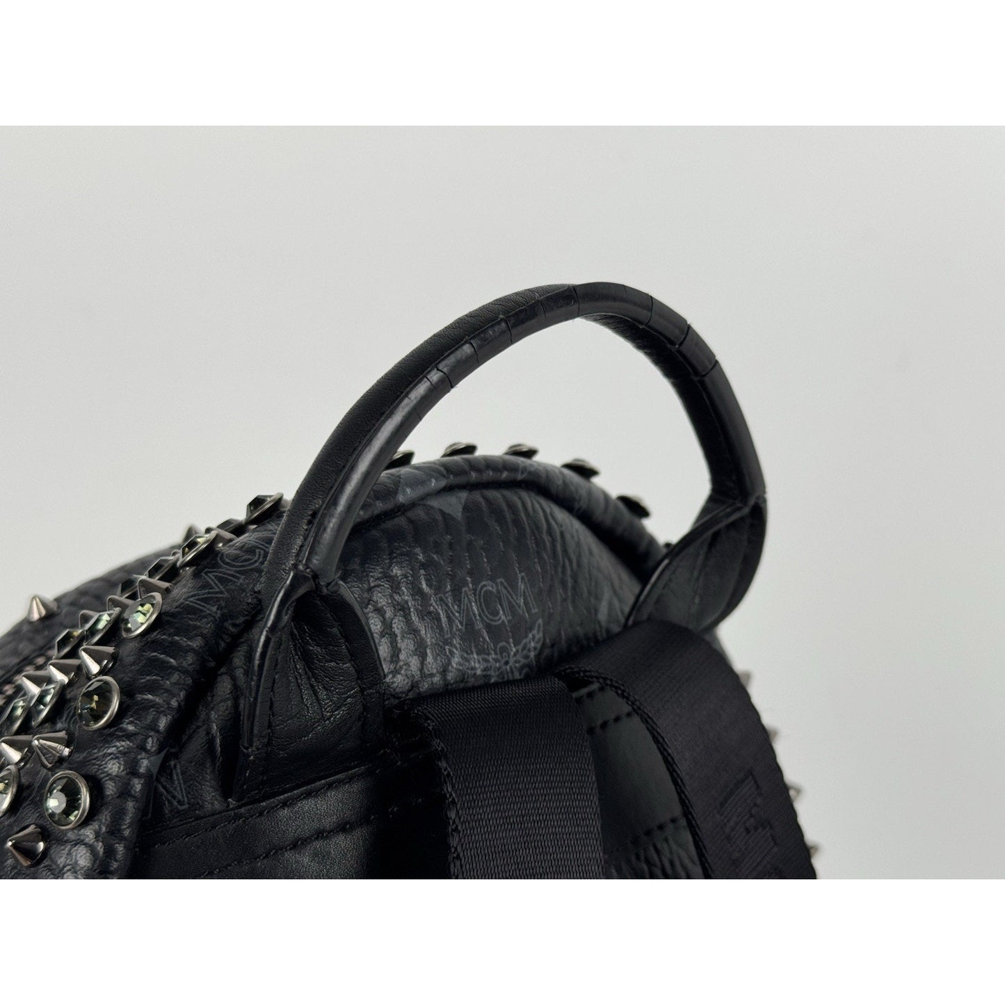 MCM Pearl Stud Stark Backpack in Black Grained Leather B-1