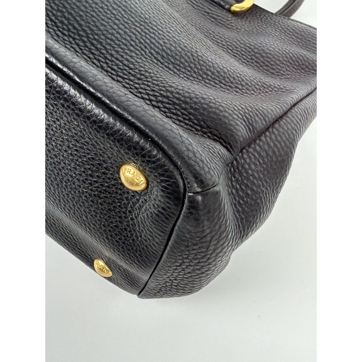 Prada Vitello Daino Medium Top Handle Bag in Black Leather Gold-Tone Hardware E6