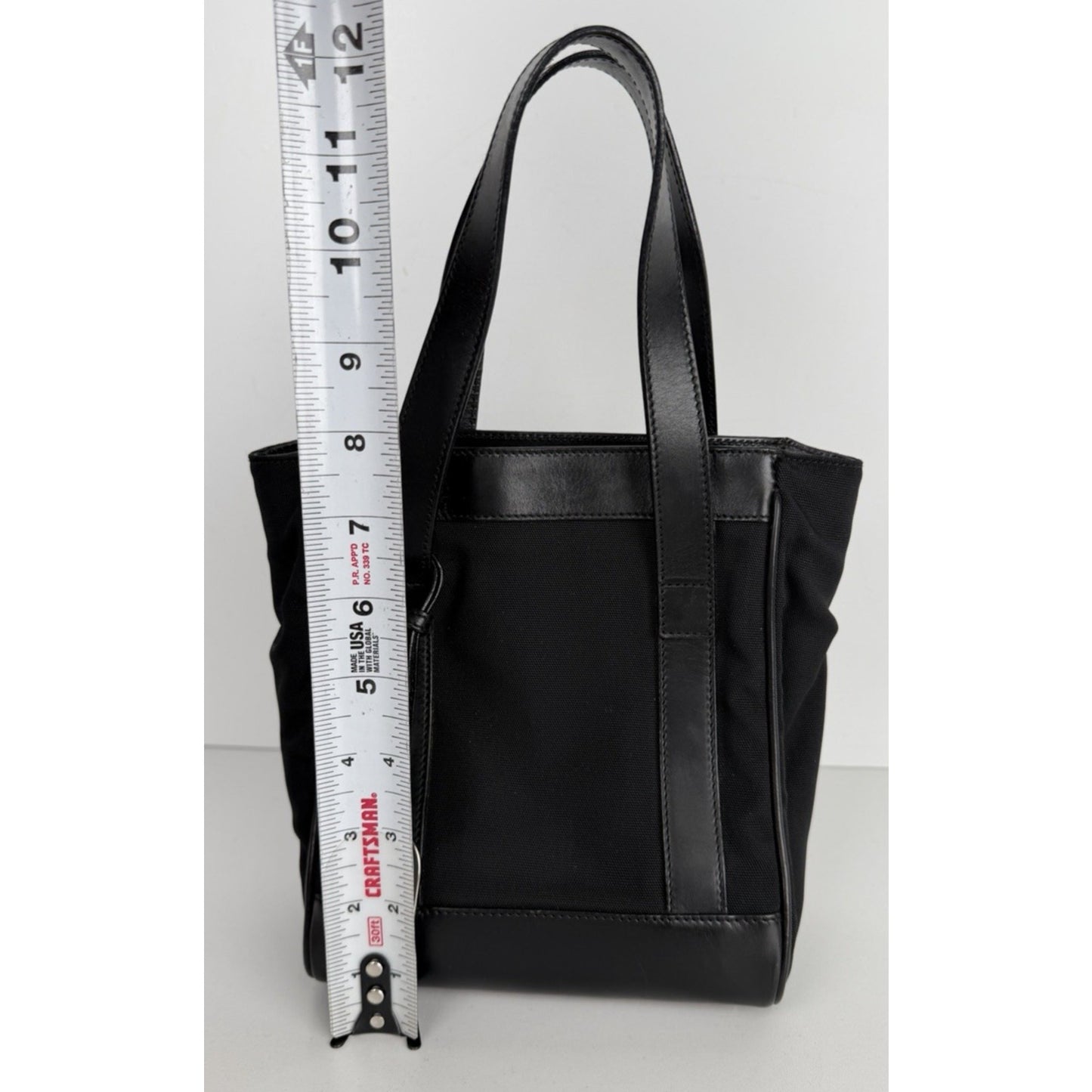 Gucci Nylon and Leather Tote Bag in Black with Metal Charm Vintage S04
