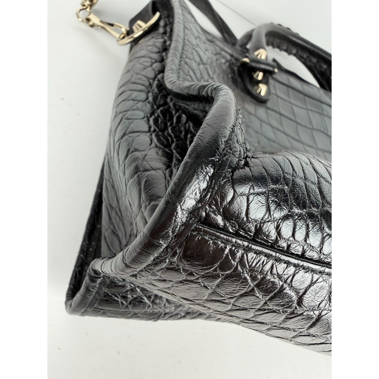 Balenciaga Le City Bag Medium in Black Crocodile-Embossed Leather C-7