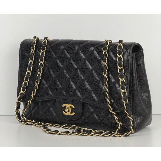 Chanel Jumbo Classic Double Flap Bag Black Quilted Caviar Leather 2008-2009 D3