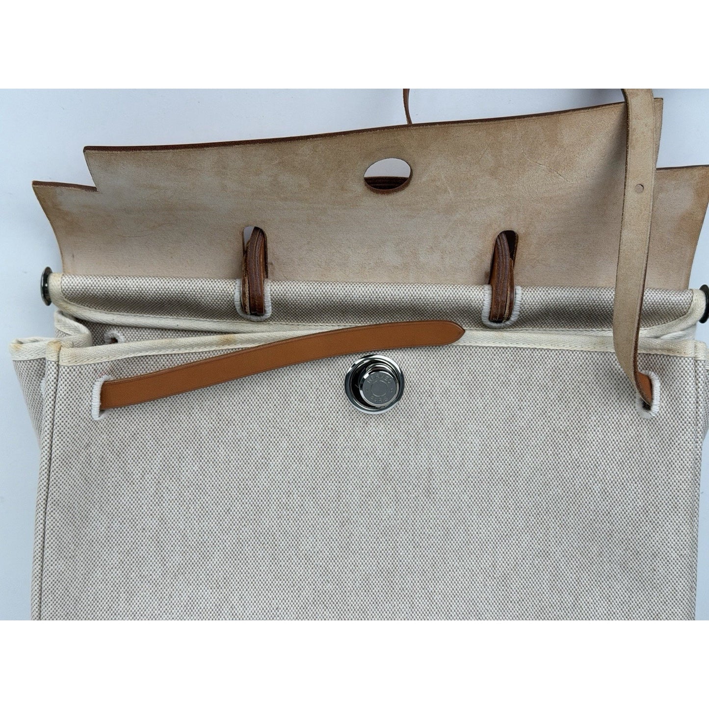 Hermes Herbag 39 (MM) in Beige and Brown Canvas and Leather 2001 C1
