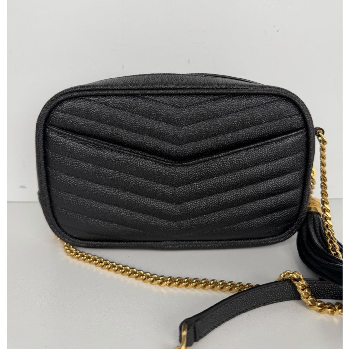 Saint Laurent Lou Camera Bag Mini in Black Quilted Grain De Poudre Leather S-01