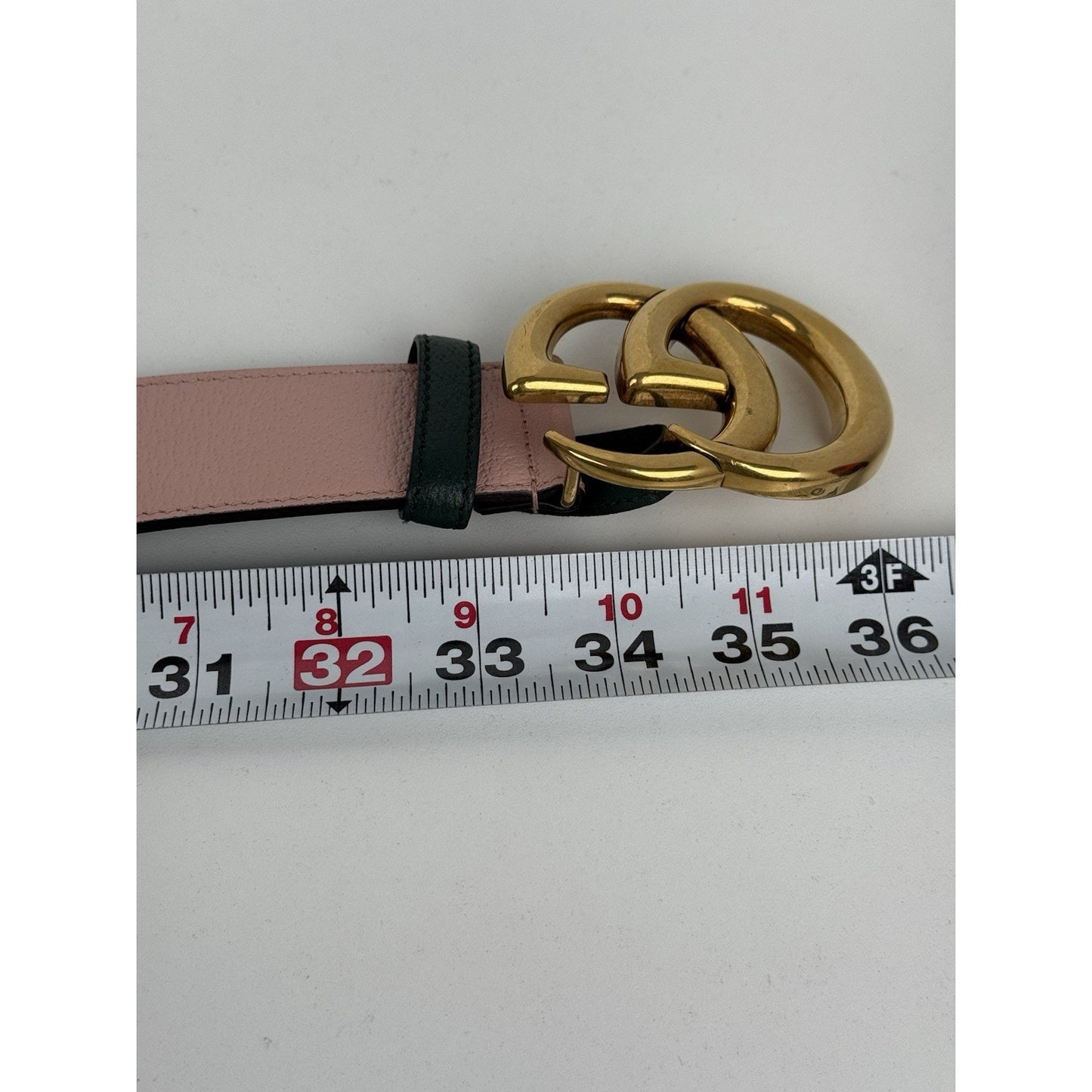 Gucci Double G Memorable Buckle Belt Pink and Green with Gold Hardware