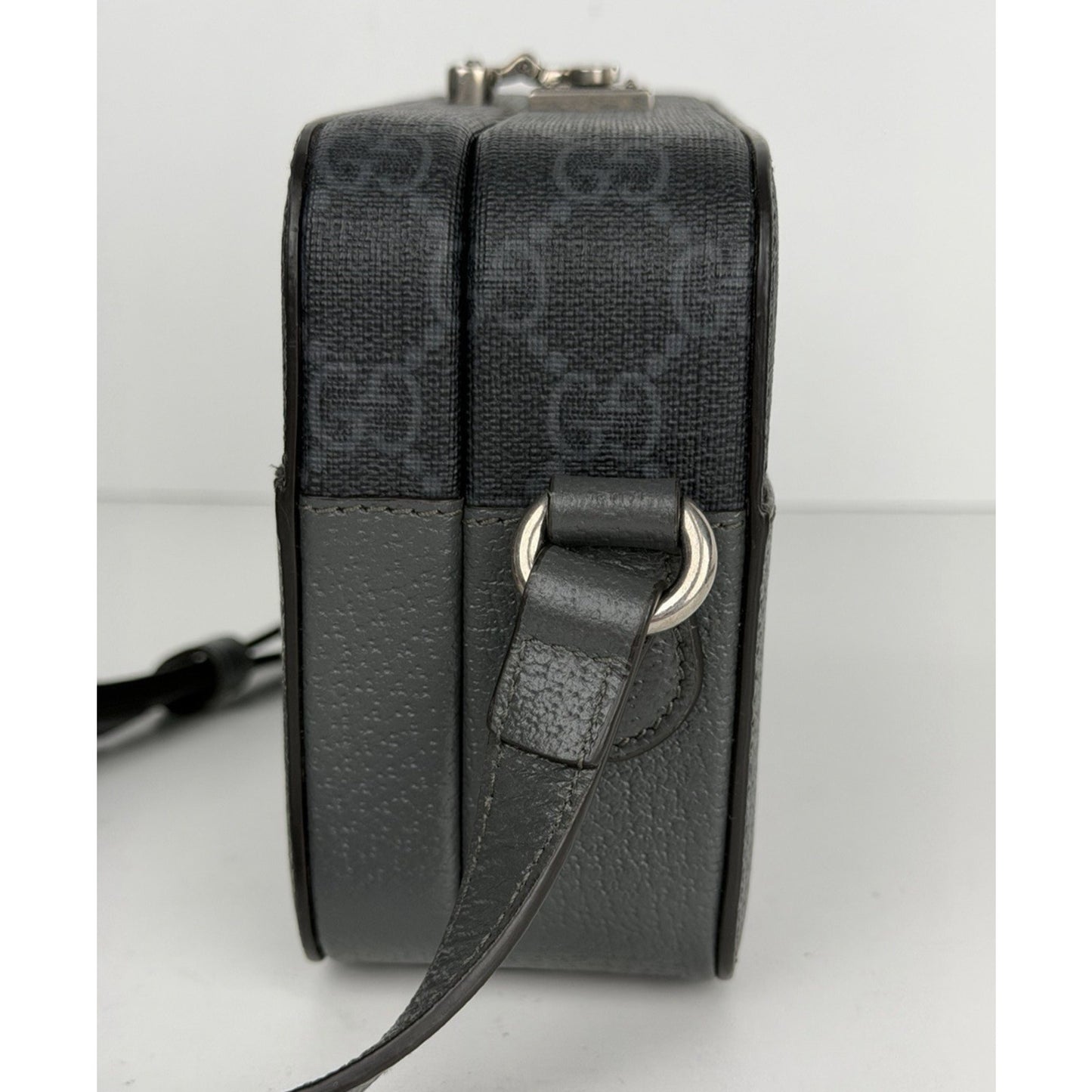 Gucci GG Supreme Interlocking G Shoulder Bag Grey Canvas&Black Leather Trim S17