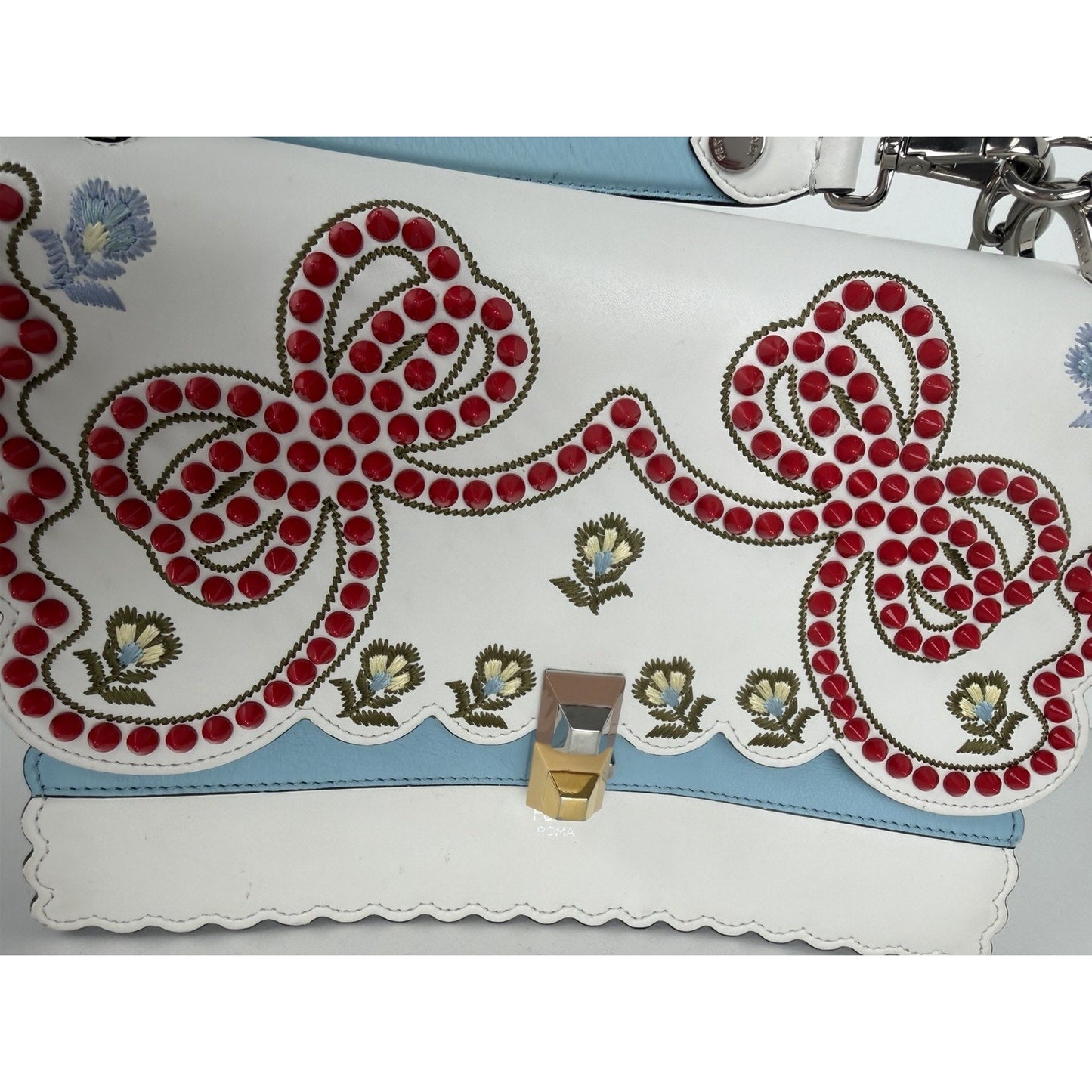 Fendi Vitello Liberty Scalloped Studded Flowers and Bows Kan I Shoulder Bag S-13