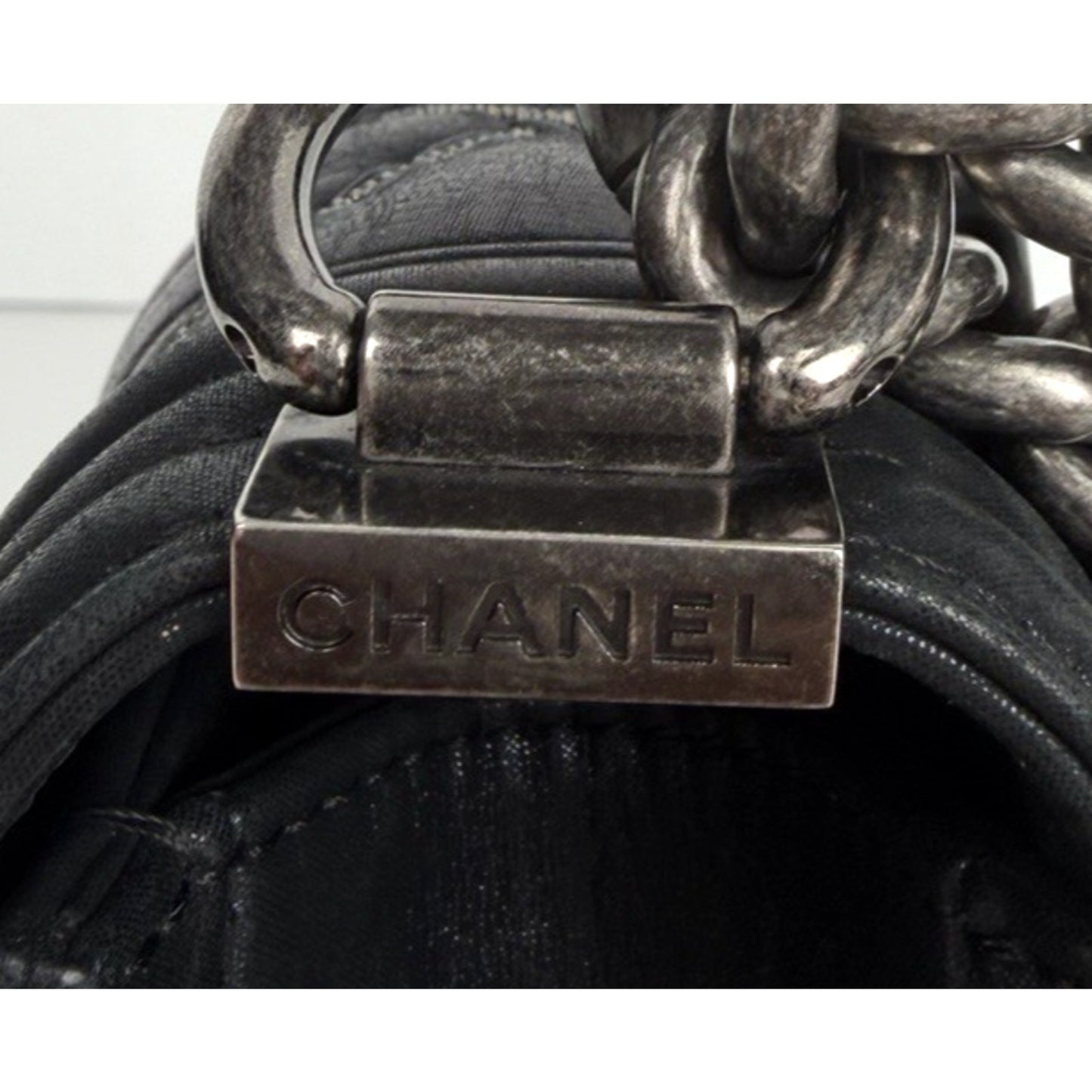 Chanel Boy Bag Small in Black Beaded Double Stitch with Gunmetal Chain 2017 E-3