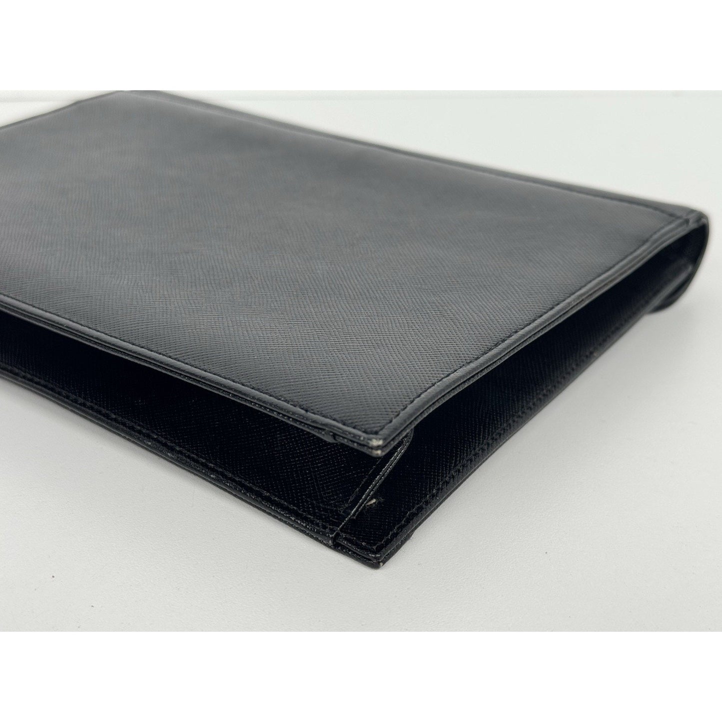 Yves Saint Laurent YSL Black Textured Leather Gold-Tone Flap Clutch Bag C-5