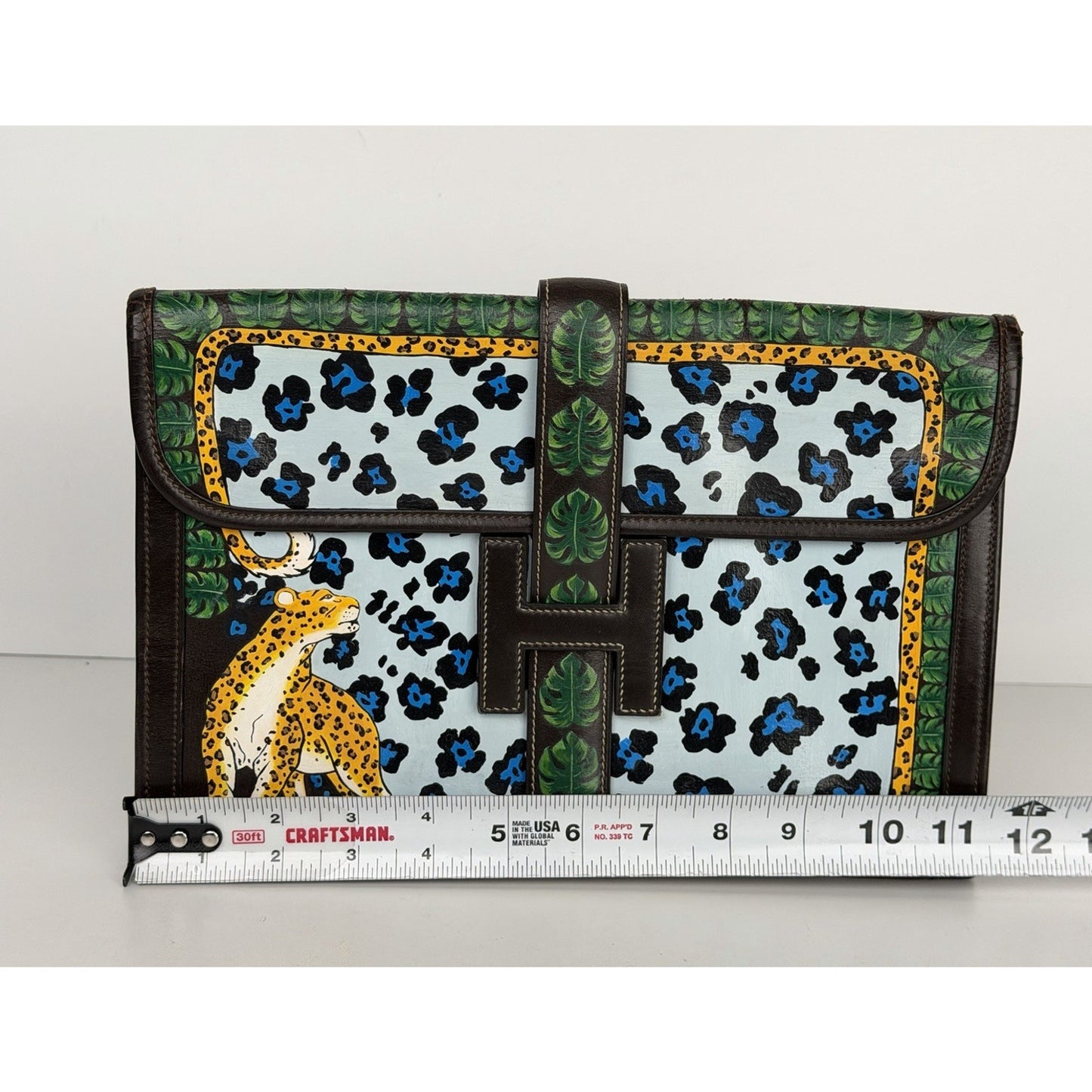 Hermes Vintage Handbag Leather Clutch with Leopard Print Design 1978 B1