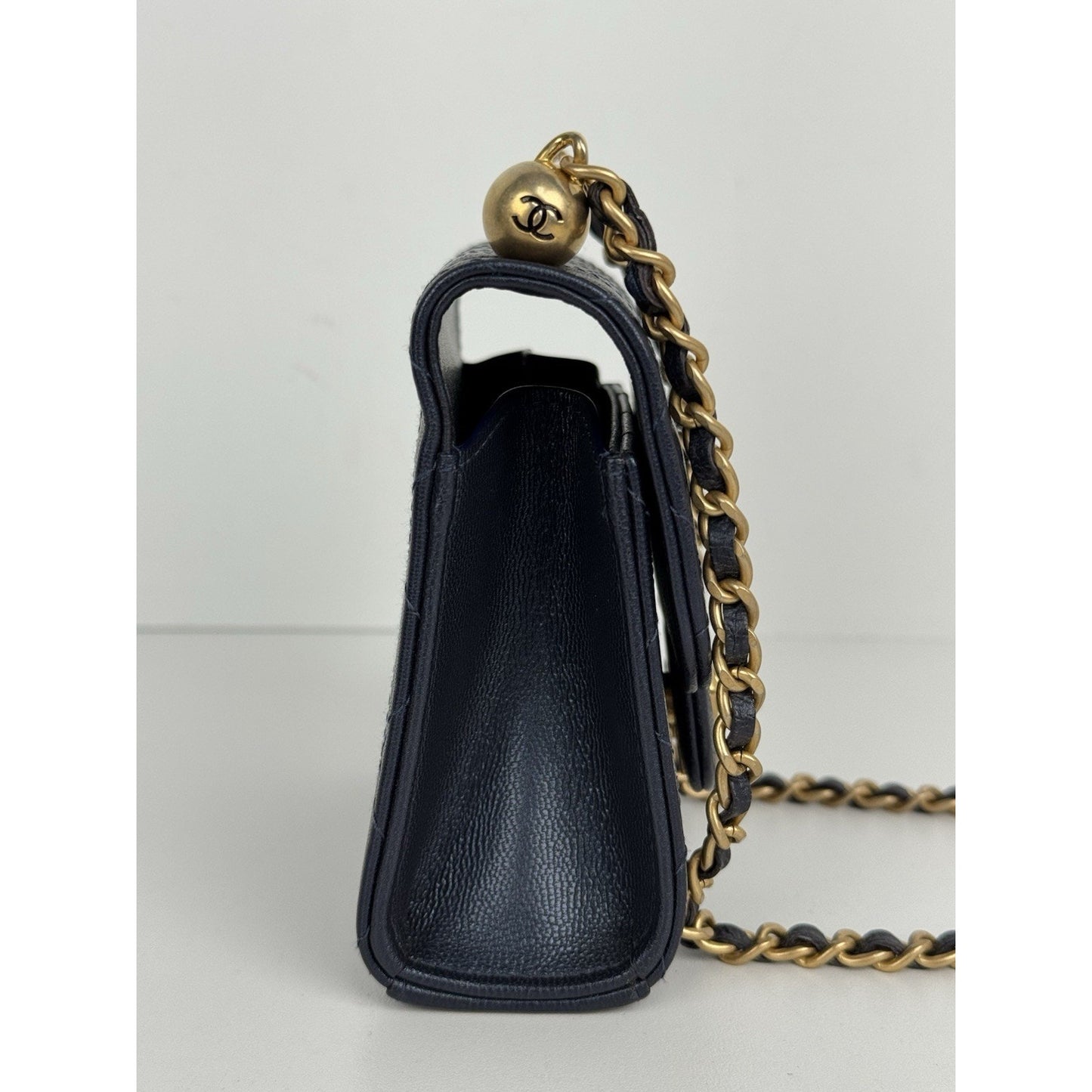 Chanel Mini Flap Navy Blue Metallic Lambskin with Pearl Hardware (2019) D-6