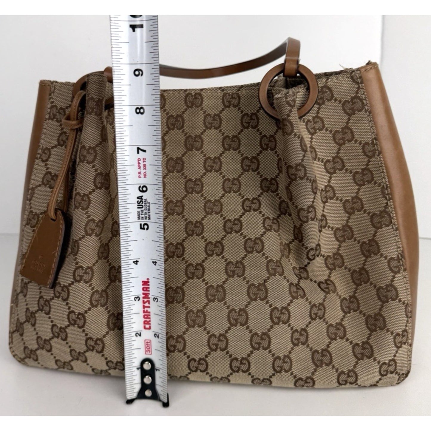 Gucci Vintage GG Canvas Tote Bag in GG Canvas with Leather Trim S