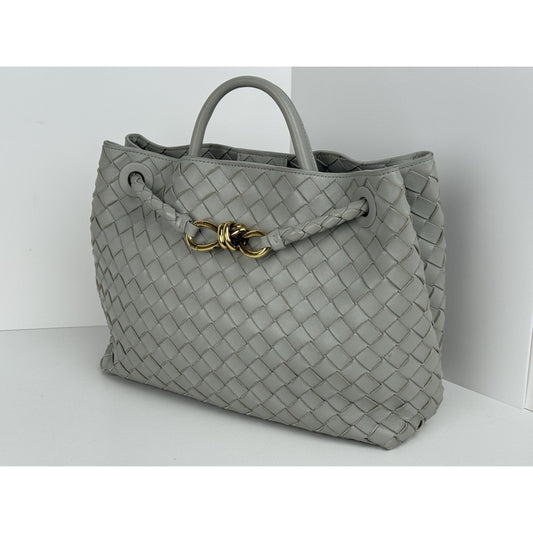 Bottega Veneta Napa Intrecciato Medium AndIamo Women's Shoulder Bag in Grey