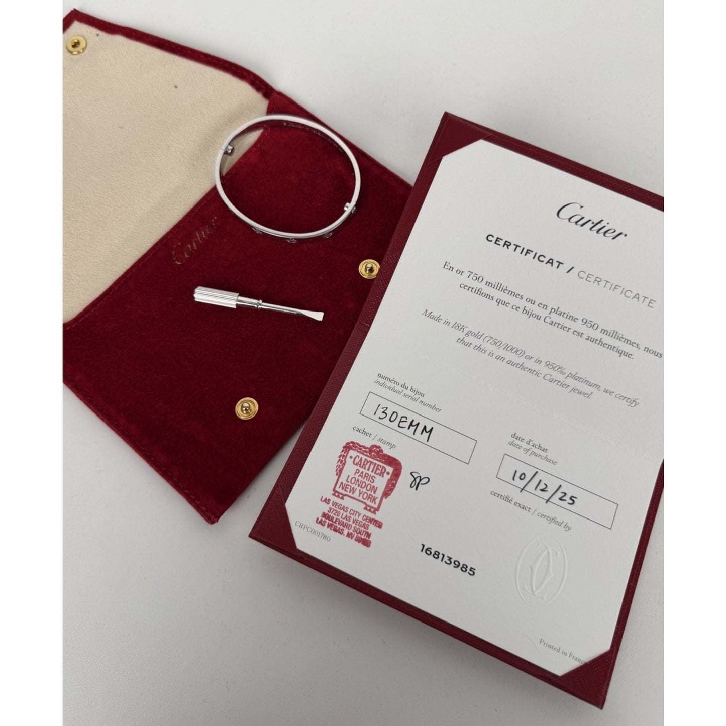 Cartier Classic Love Bracelet in 18K White Gold Featuring The Iconic Screw Motif