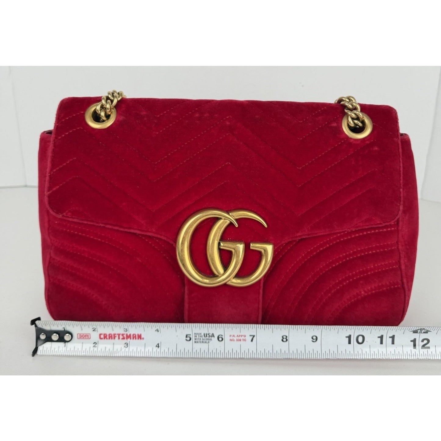 Gucci GG Marmont Medium Shoulder Bag in Red Velvet Gold HW S-08