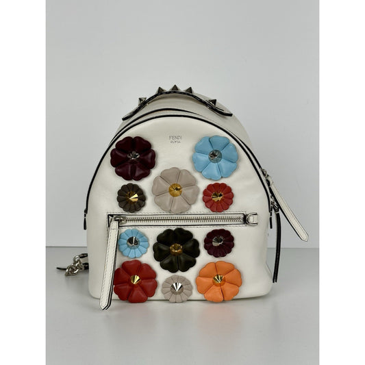 Fendi Flowerland Mini Backpack White Multicolor Leather C-6