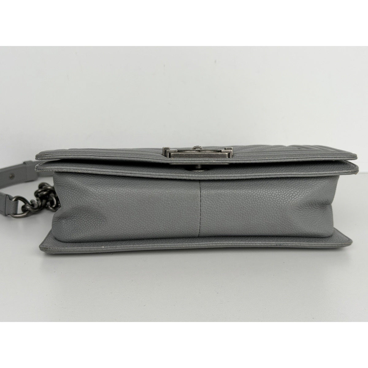 (LAYAWAY) Chanel Medium Boy Flap Bag in Grey Chevron Quilted Caviar Leather 2019 C9 (Copy)