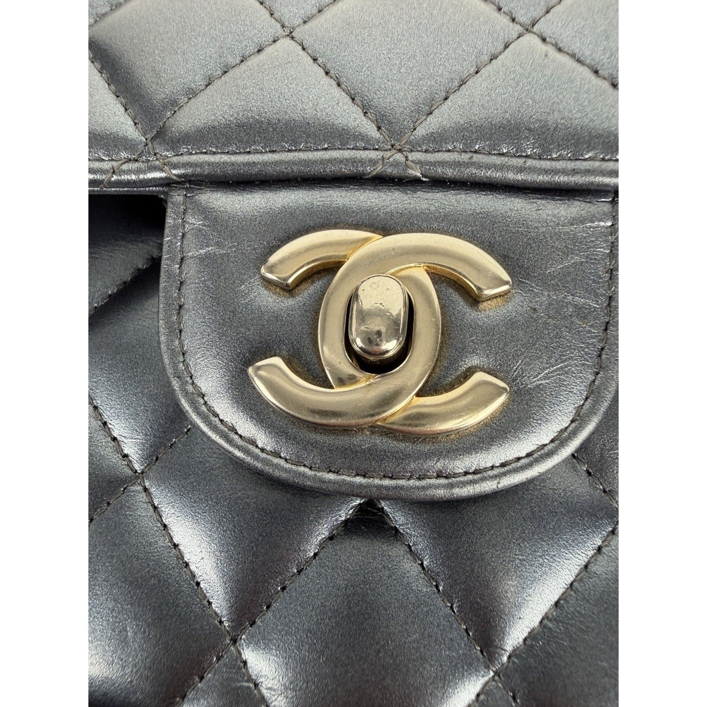Chanel Classic Double Flap Bag Small in Metallic Navy Quilted Leather NFC B-6