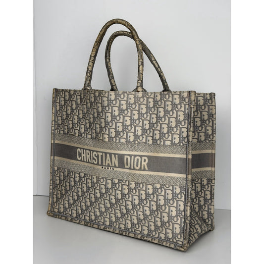 Christian Dior Book Tote Large in the Gray Oblique Embroidery Pattern 2020 S43