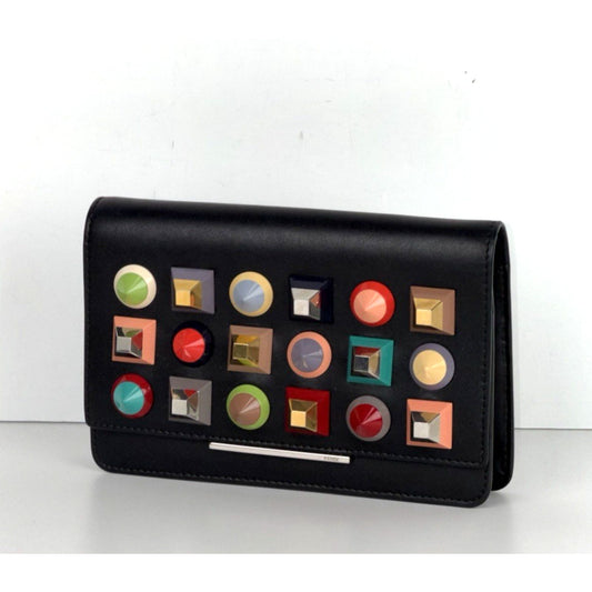Fendi Vitello Liberty Tube Wallet on Chain Bag in Black Multi-Colored Studs S10