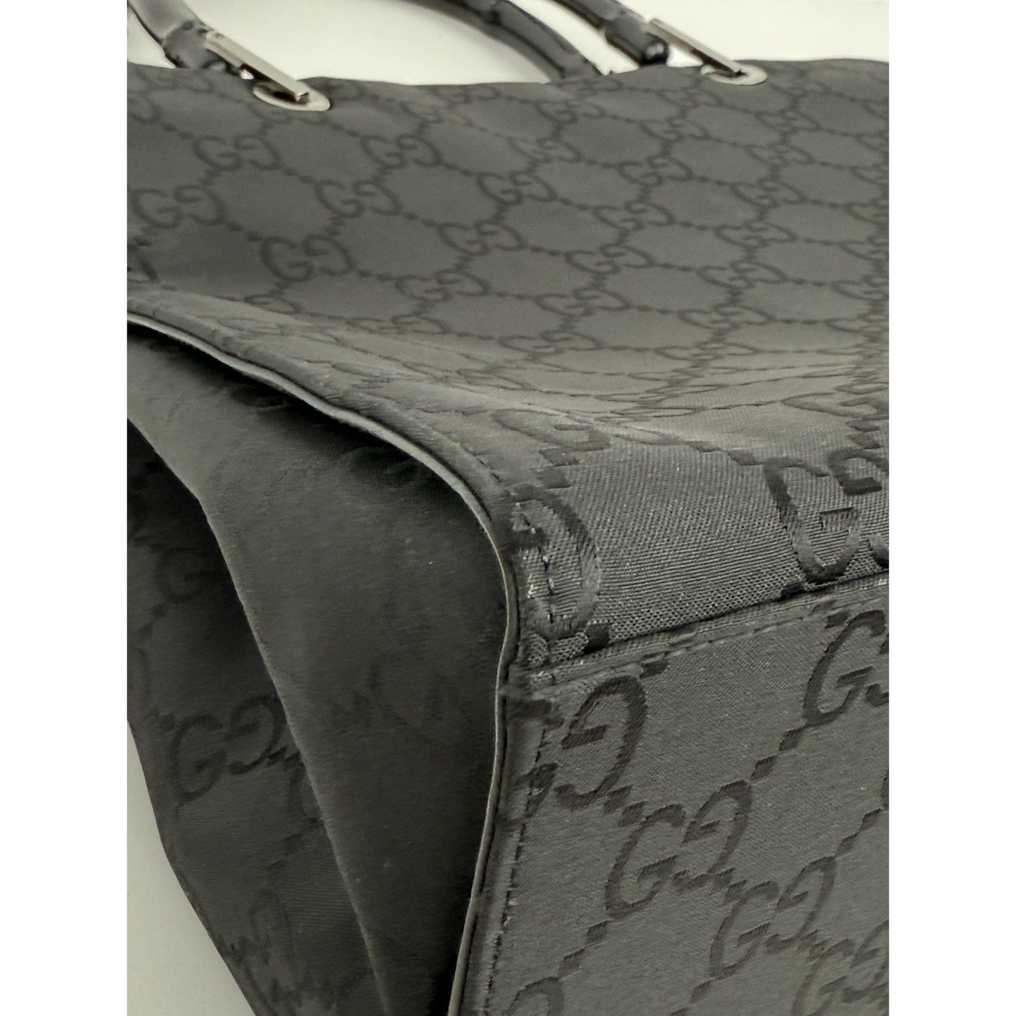Gucci GG Black Nylon Bamboo Shopper Vintage
