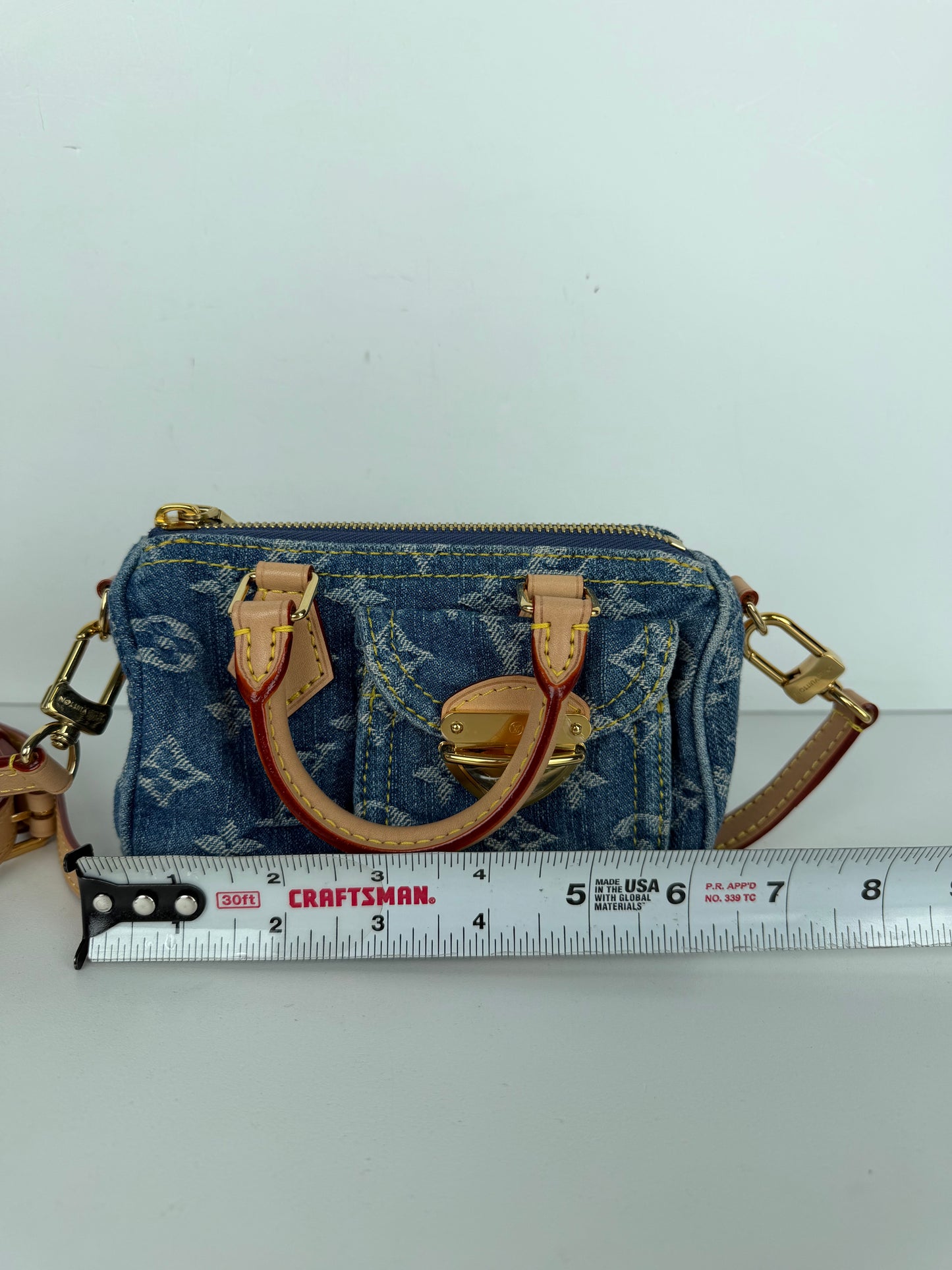 Louis Vuitton Nano Speedy Crossbody Bag in Blue LV Monogram Denim NFC YC-5